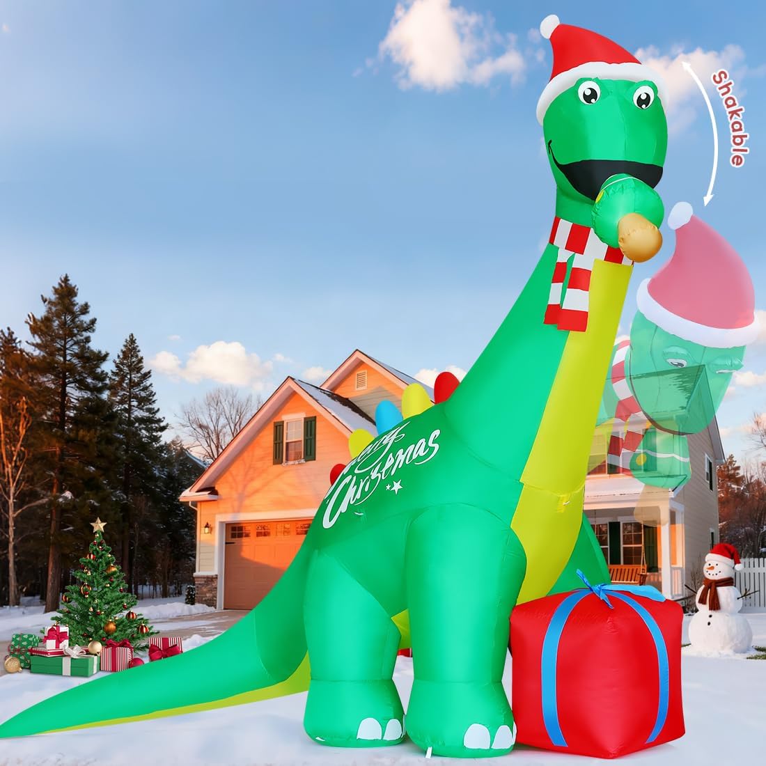 GOOSH 11.8 FT Christmas Inflatables Dinosaur Outdoor Decorations Blow Up Yard Giant Dinosaur with Shakable