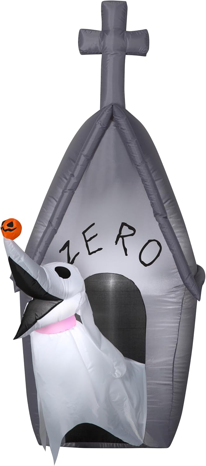5' Gemmy Airblown Inflatable Halloween Nightmare Before Christmas Zero Ghost Dog in Doghouse Yard Decoration