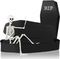 Seenelling Halloween Coffin with Skeleton Set,Black,Lifelike / Pop up 65" Life Size Skeleton, Collapsible