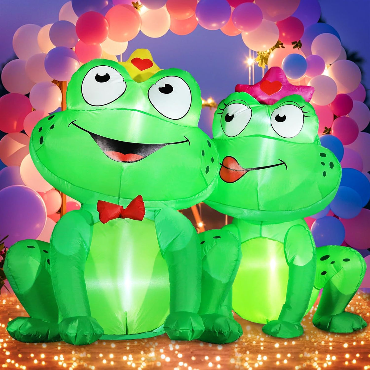 DomKom 5FT Valentines Day Inflatables Outdoor Decorations, Frog Couple Blow Up Build-in Led Lights for