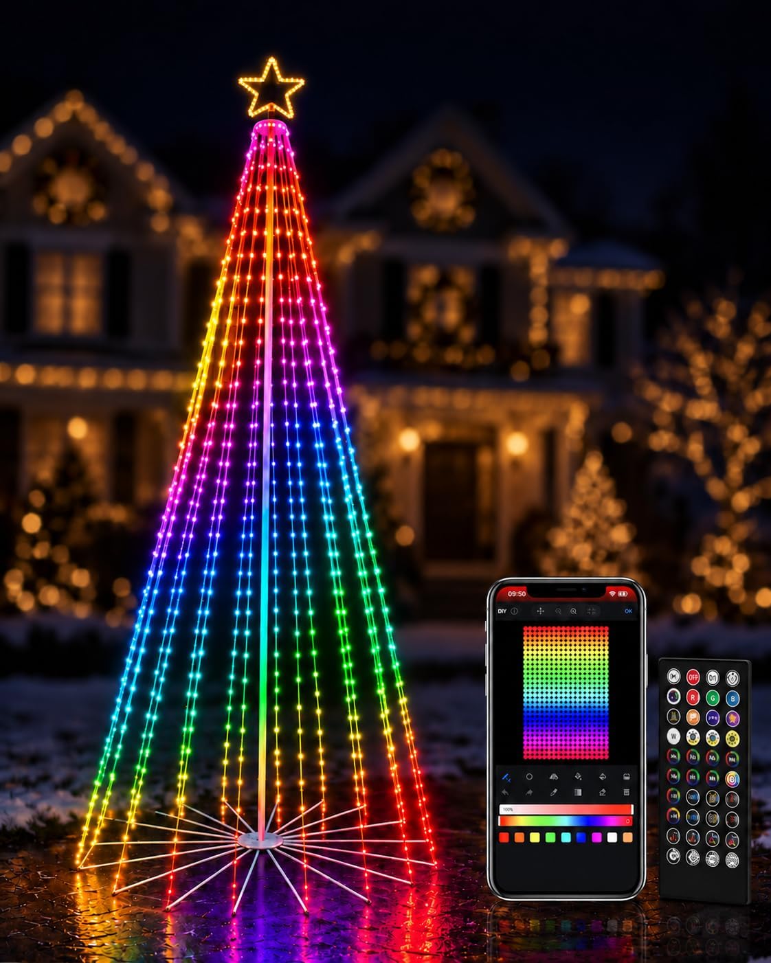 7FT Outdoor Christmas Tree with Lights, DIY Light Show LED Christmas Tree / Fully DIY, One-Tap Preset Scenes,
