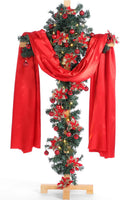CroBlissful 5ft Christmas Cross Tree 12 Poinsettias Lights Scarf,Red / Wooden Standing Cross for Easter He Is