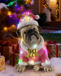GURDENIDEA Lighted Christmas Decoration Outdoor Dog Statue, Dog Sculpture Figurine with Pink Christmas Outfit