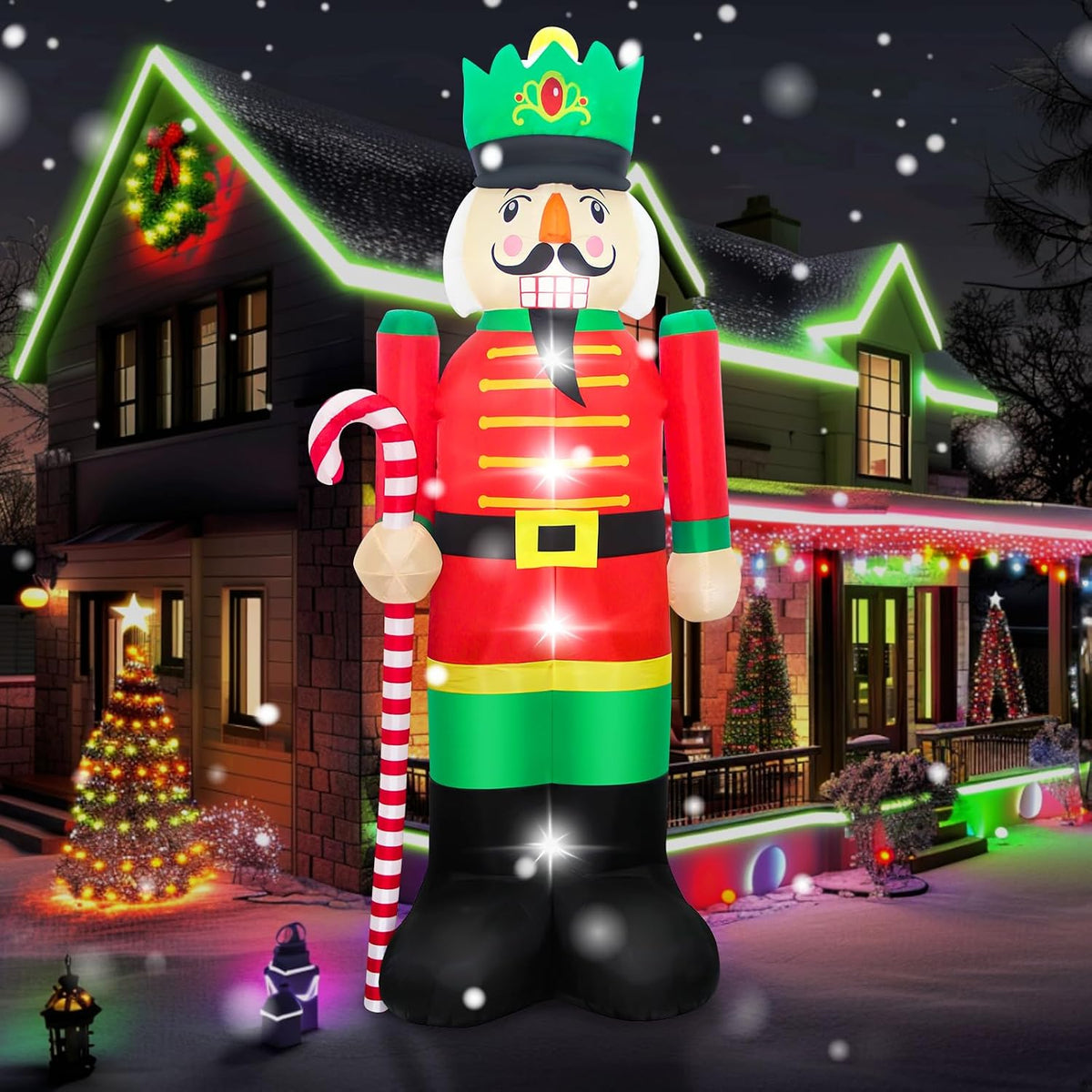 Evoio 12 Ft Giant Christmas Nutcracker Inflatables Decorations Blow Up Nutcracker Holding a Candy Cane, Large