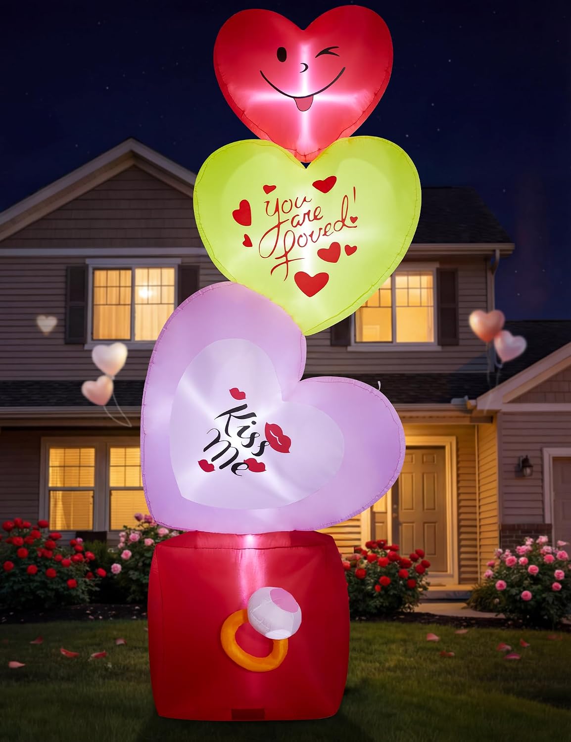 14FT Giant Inflatable Hearts with Ring Box Outdoor Decoration, Romantic Blow Up for Wedding Reception &