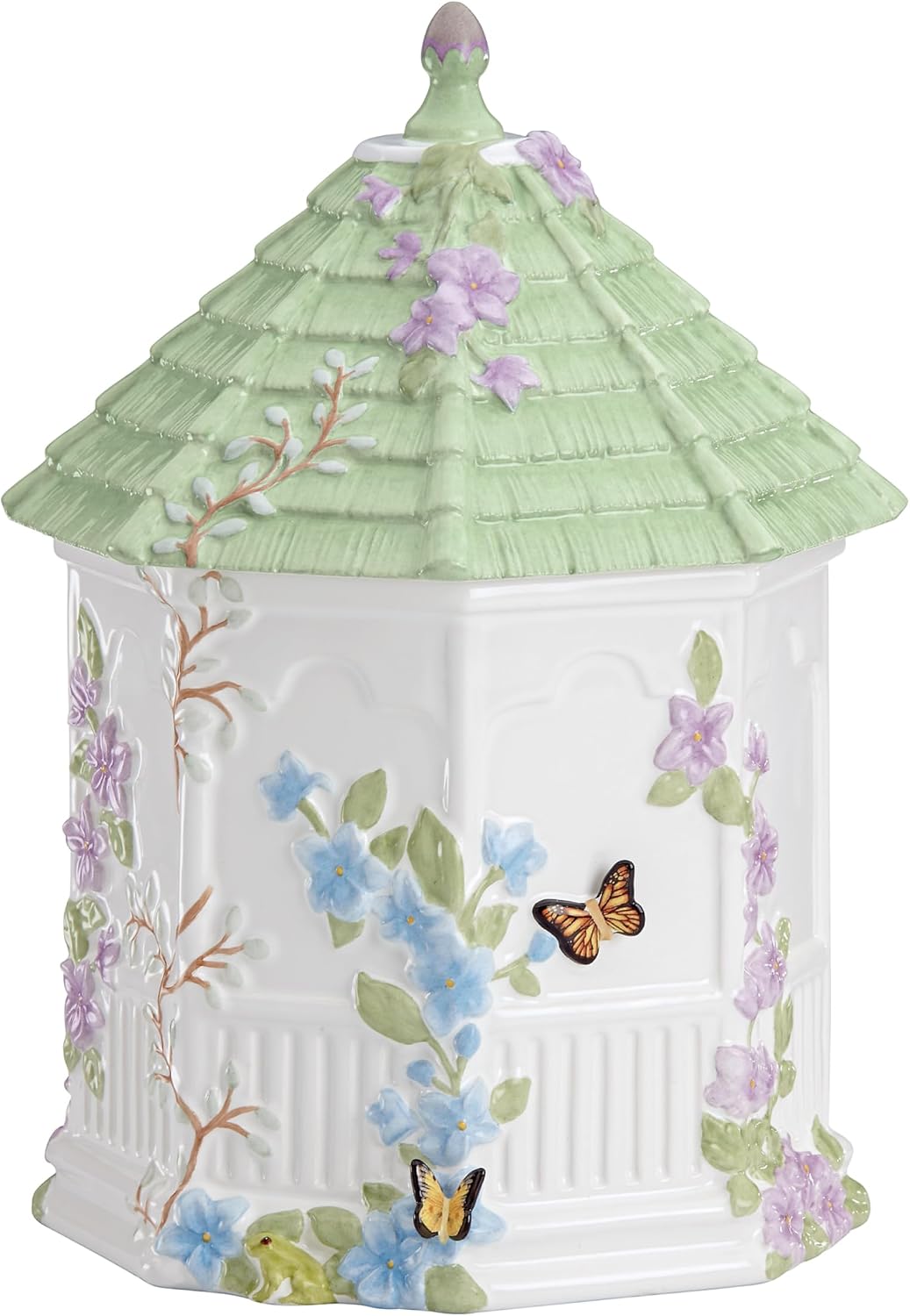 Lenox Butterfly Meadow Figural Gazebo Cookie Jar, 10-Inch, White / white porcelain earthenware, dishwasher
