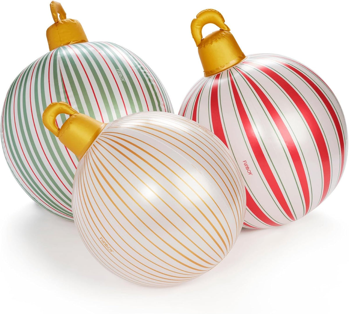 FUNBOY Giant Inflatable LED Vintage Stripe Christmas Ornaments, 3-Pack / 3 Giant Sizes: 24'', 22'' and