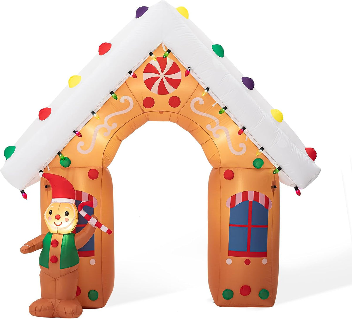 Glitzhome 8FT Christmas Inflatable Gingerbread House with LED Lights, Outdoor Indoor Blow Up Decor for Yard