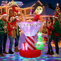 7FT Christmas Inflatable Cocktail Glass with Disco Light, Lighted Reindeer Drink Cup Blow Up Yard Decorations