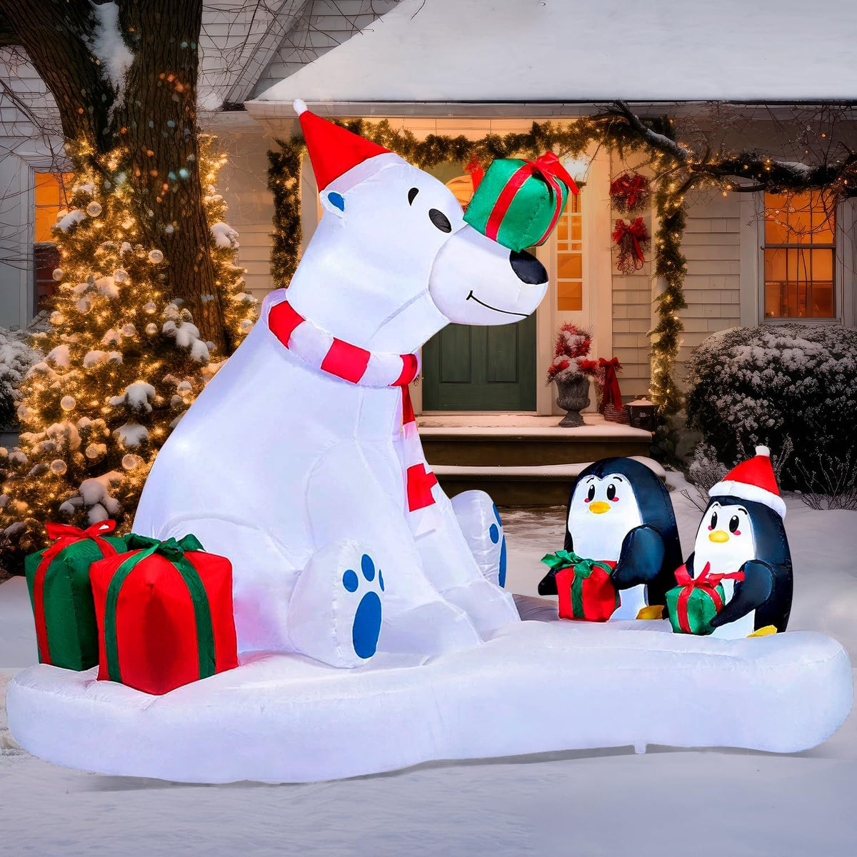 Joiedomi 6 FT Long Christmas Inflatable Decoration Polar Bear & Penguins with Build-in LEDs, Blow Up Inflat