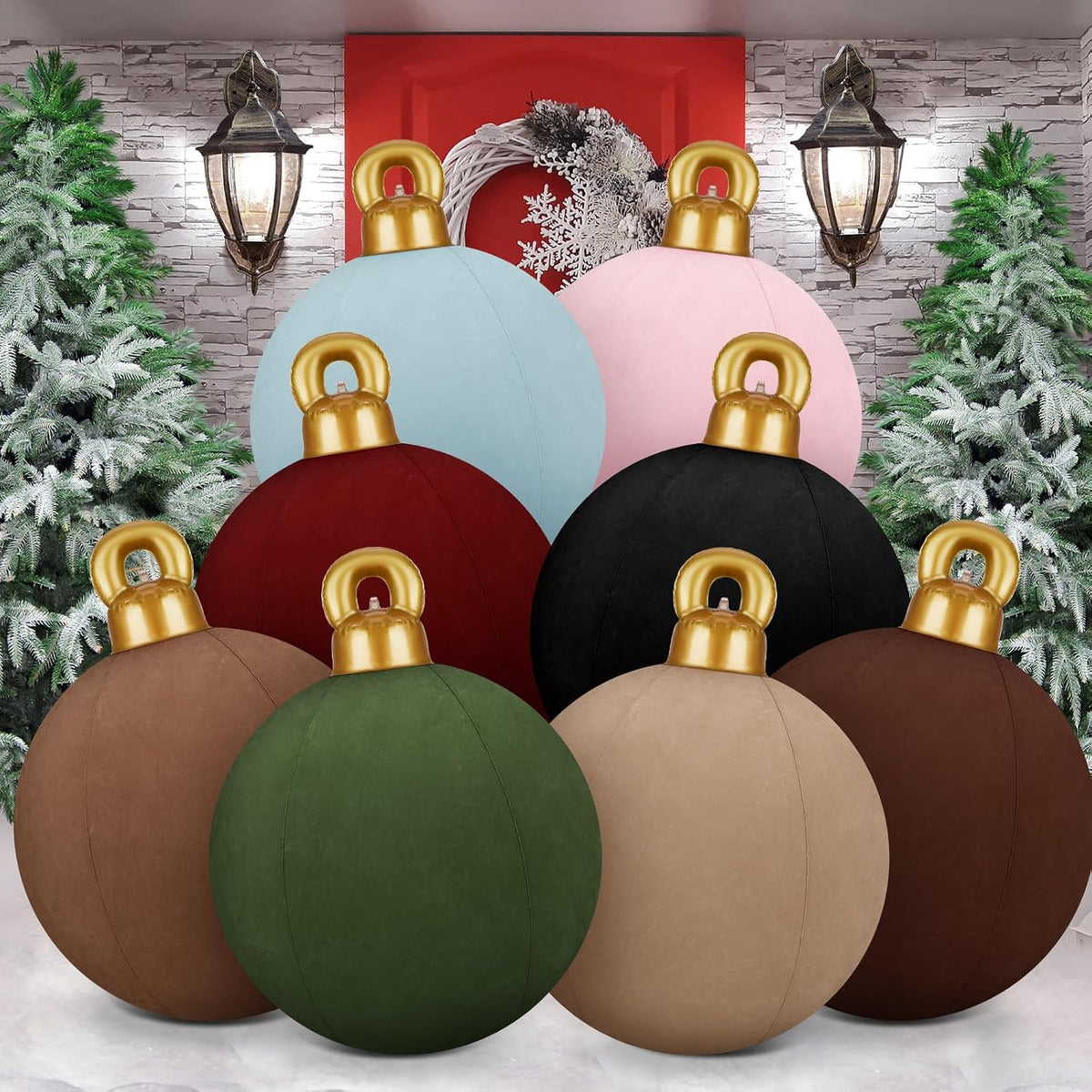Jetec 32 Inch Giant Velvet Christmas Inflatable Balls, 8 Pcs, Stylish Color / Large Inflatable Ornament,