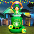 FaveHome 7.1FT St. Patricks Day Inflatables Leprechaun Holding Rainbow Sitting On the Shamrock Hat