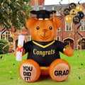 MiniInflat 6 FT 2026 Graduation Inflatable Bear Decoration with Built-in LED Lights Black & Gold Giant
