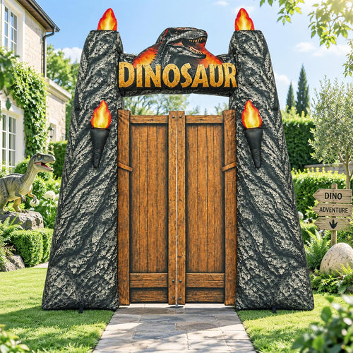 10Ft Inflatable Dinosaur Arch Outdoor Holiday Yard Birthday Party Decor / Built-in 7 LED lights, Jurassic